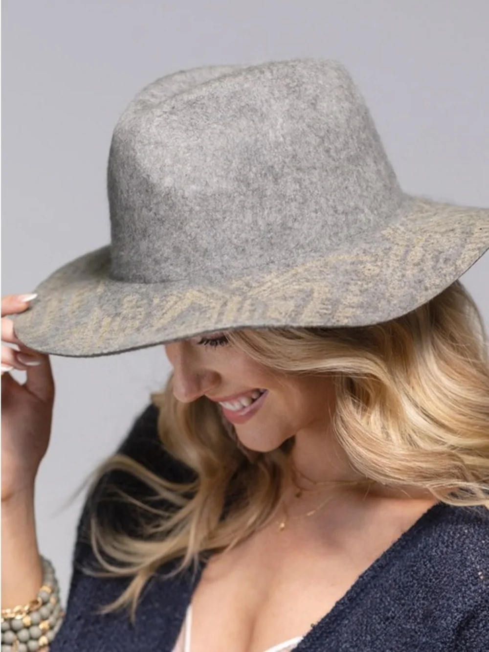 Classic Gray Wide-Brim Wool Felt Hat - Womens Accessory